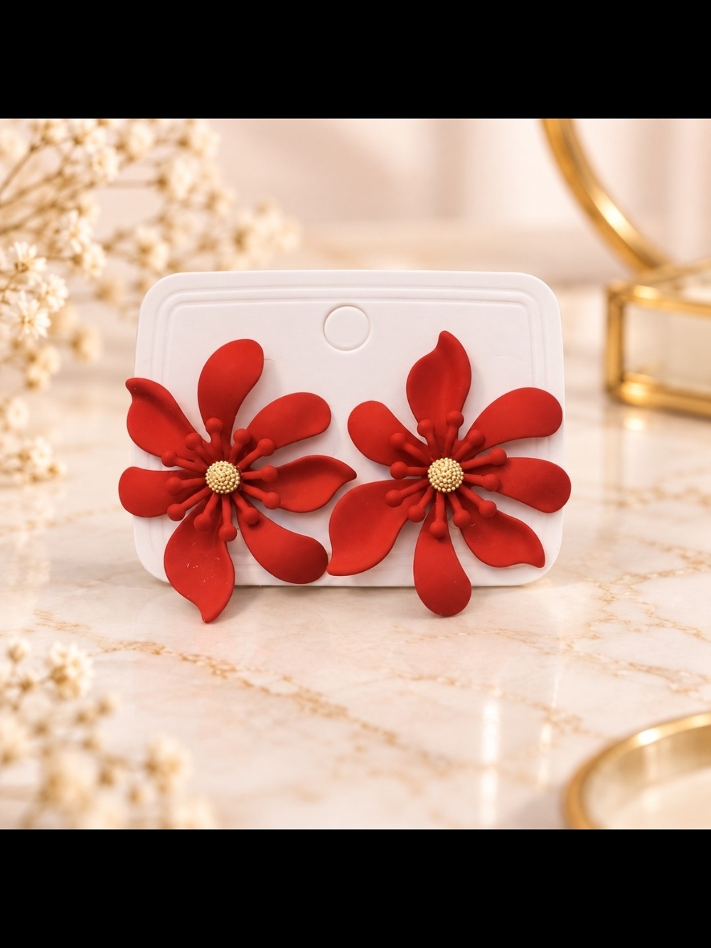 Red Floral Statement Earrings - Women Jewelry